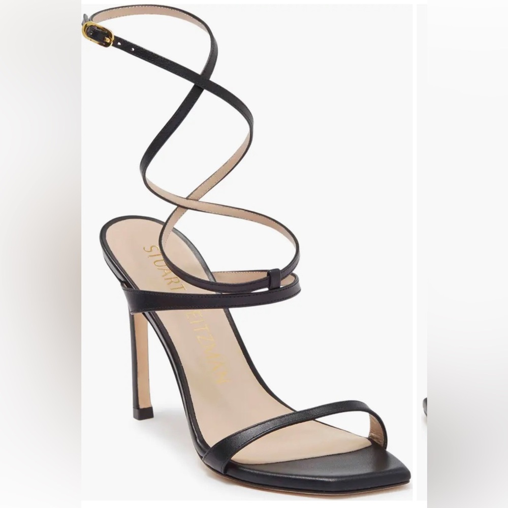 STUART WEITZMAN Ellsie 100 leather Strappy Black Sandal - Wide Width Size 9.5